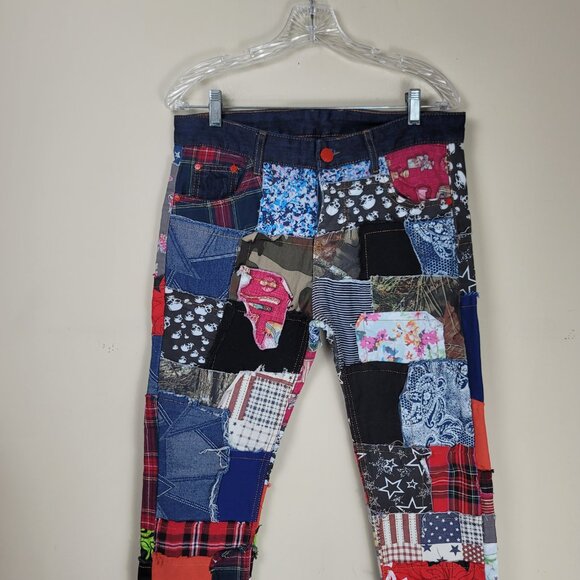 BiePa Patchwork Jeans Straight Leg Denim 34 Vintage Statement Piece 1971 - Picture 5 of 12